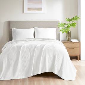Beautyrest Cotton Waffle Weave Cotton Blanket in White (Full/Queen) - Olliix BR51N-3823