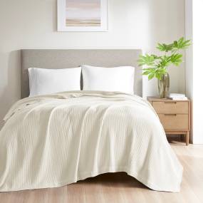 Beautyrest Cotton Waffle Weave Cotton Blanket in Ivory (Full/Queen) - Olliix BR51N-3826