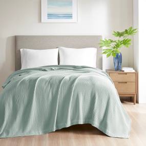 Beautyrest Cotton Waffle Weave Cotton Blanket in Aqua (King) - Olliix BR51N-3833