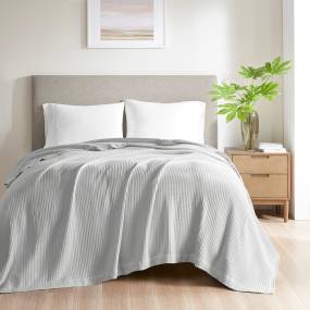 Beautyrest Cotton Waffle Weave Cotton Blanket in Grey (Twin) - Olliix BR51N-3834