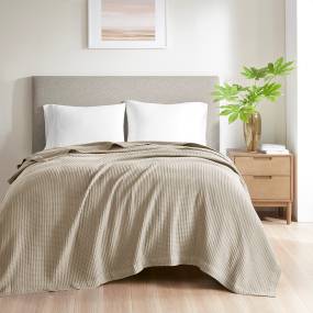Beautyrest Cotton Waffle Weave Cotton Blanket in Khaki (Full/Queen) - Olliix BR51N-3838