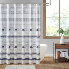 INK+IVY Cody Cotton Stripe Printed Shower Curtain with Tassel in Gray/Navy - Olliix II70-1285