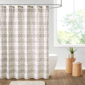 INK+IVY Rhea Cotton Jacquard Shower Curtain in Ivory/Charcoal - Olliix II70-1286