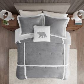 Woolrich Orlen Plush to Sherpa Comforter Set in Grey (King) - Olliix WR10-3841