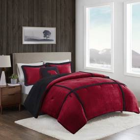 Woolrich Orlen Plush to Sherpa Comforter Set in Red (Twin) - Olliix WR10-3845