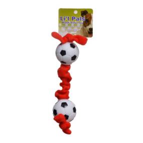 Li'l Pals Soccer Ball Plush Tug Dog Toy - Red, Black & White - LeeMarPet 8420646LDOG