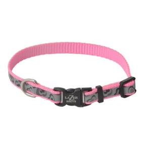 Lazer Brite Pink Hearts Reflective Adjustable Dog Collar - LeeMarPet 46341 PNH12