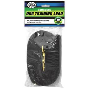 Four Paws Cotton Web Dog Training Lead 10' Long x 5/8"W Black - LeeMarPet 100203560