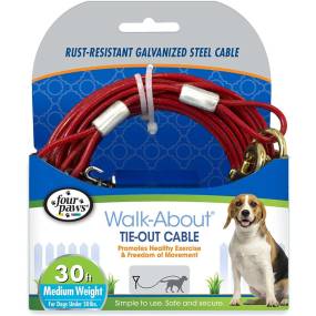 Four Paws Dog Tie Out Cable - Medium Weight - Red - LeeMarPet 100203879