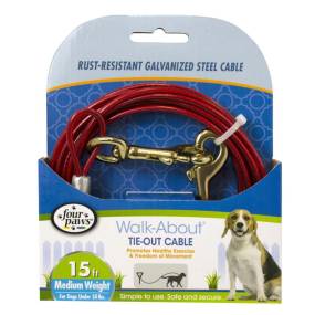 Four Paws Walk-About Tie-Out Cable Medium Weight for Dogs up to 50 lbs - LeeMarPet 100203917