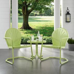 Griffith 3Pc Outdoor Metal Armchair Set Key Lime Gloss - Side Table & 2 Chairs - Crosley KO10004KL