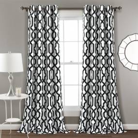 Edward Trellis Room Darkening Window Curtain Panels White/Black 52X95 Set - Lush Decor 16T004589
