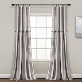 Linen Button Window Curtain Panels Single Gray 40X84 - Lush Decor 16T005423