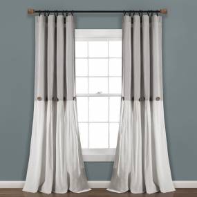 Linen Button Window Curtain Panels Single Gray/White 40X108 - Lush Decor 16T005608