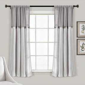 Linen Button Window Curtain Panels Single Gray/White 40X63 - Lush Decor 16T006201