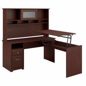Cabot 60W 3 Position L Shaped Sit to Stand Desk with Hutch in Harvest Cherry - Bush Furniture CAB045HVC