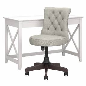 Bush Furniture Key West 48W Writing Desk w/ Mid Back Tufted Office Chair in Pure White Oak - KWS021WT