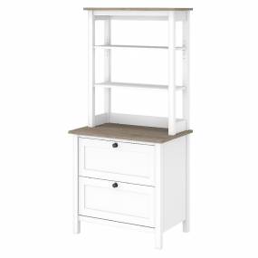 Bush Furniture Mayfield Bookcase w/ Drawers in Pure White & Shiplap Gray - MAY018GW2