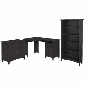 Bush Furniture Salinas 55W Corner Desk w/ Lateral File Cabinet & 5 Shelf Bookcase in Vintage Black - Bush Furniture SAL013VB