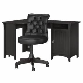 Bush Furniture Salinas 55W Corner Desk w/ Mid Back Tufted Office Chair in Vintage Black - Bush Furniture SAL017VB