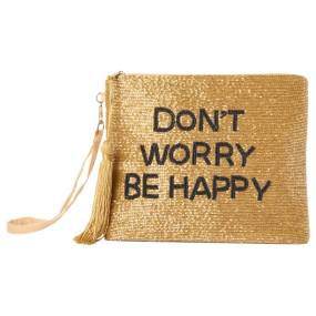 Mina Victory Handbags & Crossbody Dont Worry Be Happy Gold Handbags 8" x 10" - Nourison 798019079536