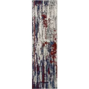 Maxell 8' Runner Red and Blue Abstract Hallway Rug - Nourison MAE15