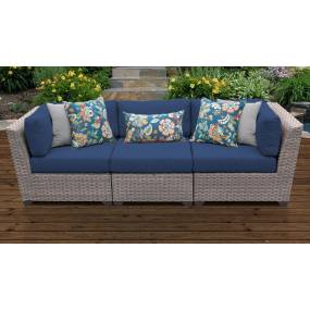 Florence 3 Piece Outdoor Wicker Patio Furniture Set 03c in Navy - TK Classics Florence-03C-Navy