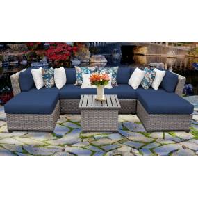 Florence 7 Piece Outdoor Wicker Patio Furniture Set 07a in Navy - TK Classics Florence-07A-Navy