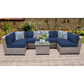 Florence 7 Piece Outdoor Wicker Patio Furniture Set 07c in Navy - TK Classics Florence-07C-Navy