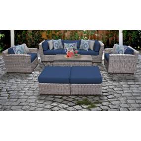 Florence 8 Piece Outdoor Wicker Patio Furniture Set 08c in Navy - TK Classics Florence-08C-Navy