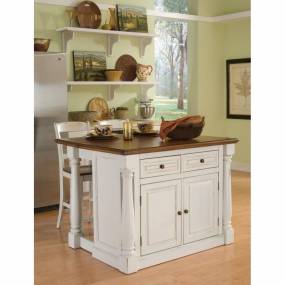 Monarch Antiqued White Kitchen Island and Two Stools - Homestyles Furniture 5020-948
