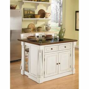 Monarch Antiqued White Kitchen Island and Two Stools - Homestyles Furniture 5021-948