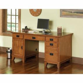 Arts and Crafts Pedestal Desk Cottage Oak Finish - Homestyles Furniture 5180-18