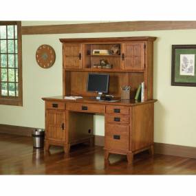 Arts and Crafts Pedestal Desk and Hutch Cottage Oak Finish - Homestyles Furniture 5180-184