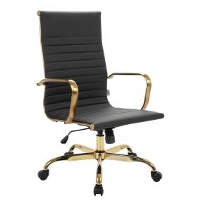 LeisureMod Harris High-Back Faux Leather Office Chair With Gold Frame - LeisureMod HOTG19BLL