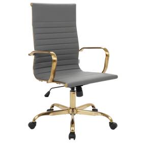 LeisureMod Harris High-Back Leatherette Office Chair With Gold Frame - LeisureMod HOTG19GRL