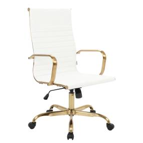 LeisureMod Harris High-Back Leatherette Office Chair With Gold Frame - LeisureMod HOTG19WL