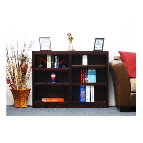  6 Shelf Double Wide Wood Bookcase, 36 inch Tall, Cherry Finish - Concepts in Wood MI4836-C