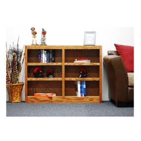  6 Shelf Double Wide Wood Bookcase, 36 inch Tall, Oak Finish - Concepts in Wood MI4836-D