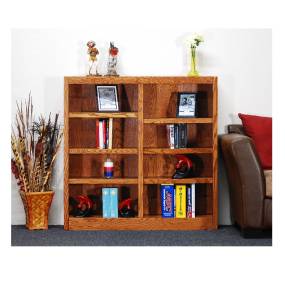  8 Shelf Double Wide Wood Bookcase, 48 inch Tall, Oak Finish - Concepts in Wood MI4848-D