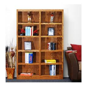  10 Shelf Double Wide Wood Bookcase, 72 inch Tall, Oak Finish - Concepts in Wood MI4872-D