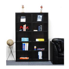  10 Shelf Double Wide Wood Bookcase, 72 inch Tall, Espresso Finish - Concepts in Wood MI4872-E