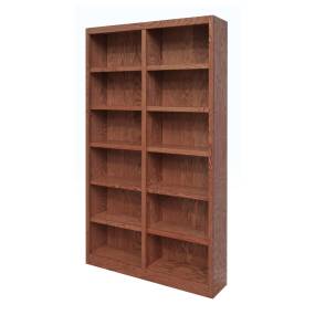  12 Shelf Double Wide Wood Bookcase, 84 inch Tall, Oak Finish - Concepts in Wood MI4884-D