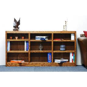  9 Shelf Triple Wide Wood Bookcase, 36 inch Tall, Oak Finish - Concepts in Wood MI7236-D
