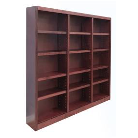  15 Shelf Triple Wide Wood Bookcase, 72 inch Tall, Cherry Finish - Concepts in Wood MI7272-C