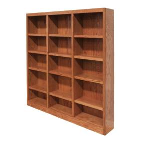  15 Shelf Triple Wide Wood Bookcase, 72 inch Tall, Oak Finish - Concepts in Wood MI7272-D