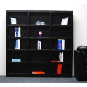  15 Shelf Triple Wide Wood Bookcase, 72 inch Tall, Espresso Finish - Concepts in Wood MI7272-E