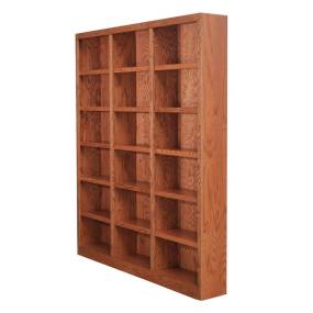  18 Shelf Triple Wide Wood Bookcase, 84 inch Tall, Oak Finish - Concepts in Wood MI7284-D