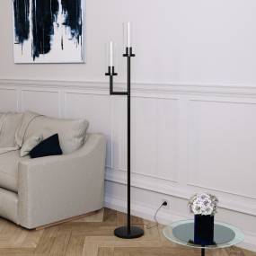Basso Blackened Bronze Torchiere Floor Lamp with Clear Glass Shades - Hudson & Canal FL0013