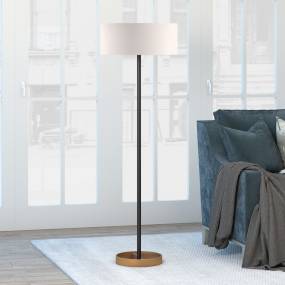Estella Matte Black and Brass Floor Lamp with Linen Shade - Hudson & Canal FL0150